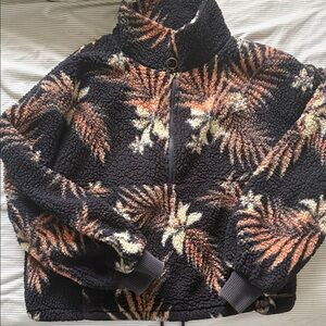 Billabong black tropical print fuzzy half zip Jacket